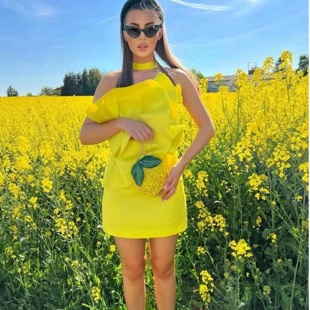 ZARA Lemon Yellow Limited Edition Ruffle Voluminous Mini Dress - Picture 10 of 17